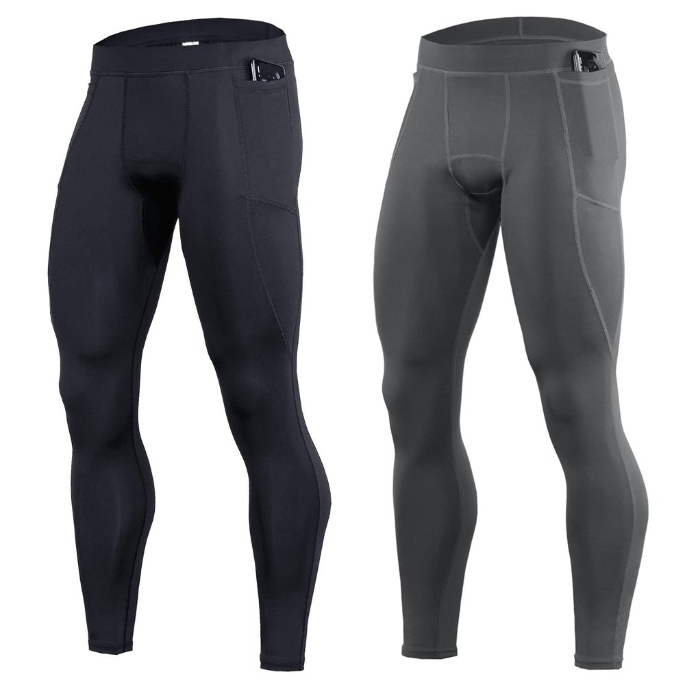 OEBLD Compression Pants Men UV Blocking Running Tights 1 or 2 Pack Gym Yoga Leggings for Athletic Workout
