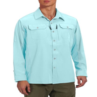 Little Donkey Andy Men's Stretch Quick Dry Lightweight Shirts UPF50+ for Hiking, Travel, Camping Light Blue Size L