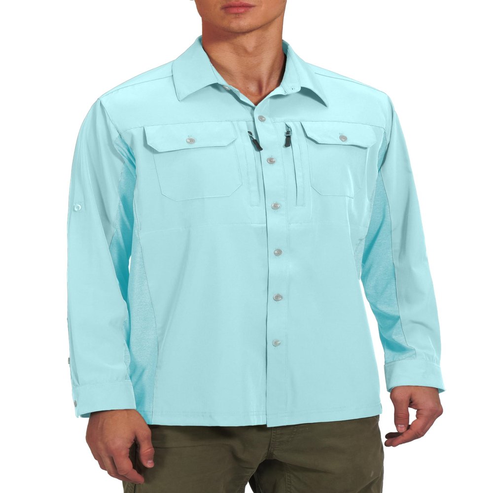 Little Donkey Andy Men's Stretch Quick Dry Lightweight Shirts UPF50+ for Hiking, Travel, Camping Light Blue Size L