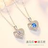 COLORFUL BLING Luxury Blue Love Heart Pendant Necklac Crystal Cubic Zirconia CZ for Women Lover Wedding Romantic Jewelry Velentine's Day Gift-Blue view 2