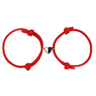 Colorful Love Heart Bracelets Set Braided Rope Mutual Attraction Relationship Astronaut Adjustable Cord for Boyfriend Girlfriend Couples Jewelry-Red