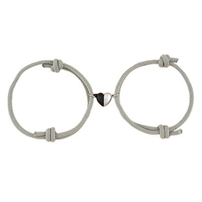 Colorful Love Heart Bracelets Set Braided Rope Mutual Attraction Relationship Astronaut Adjustable Cord for Boyfriend Girlfriend Couples Jewelry-Grey
