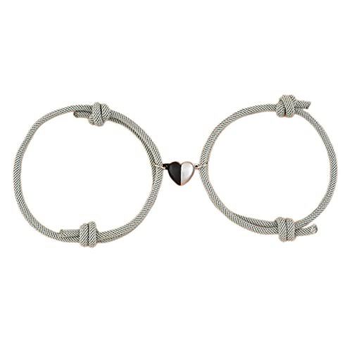 Colorful Love Heart Bracelets Set Braided Rope Mutual Attraction Relationship Astronaut Adjustable Cord for Boyfriend Girlfriend Couples Jewelry-Grey