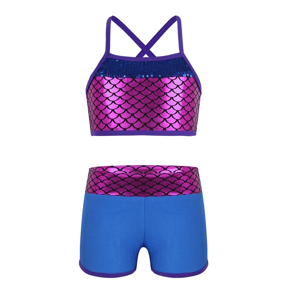 Sxiwei Kids Girls 2pcs Active Gymnastics Dance Suit Criss Cross Back Vest Tank Top with Booty Shorts Set Blue 8 Years