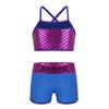 Sxiwei Kids Girls 2pcs Active Gymnastics Dance Suit Criss Cross Back Vest Tank Top with Booty Shorts Set Blue 8 Years view 1