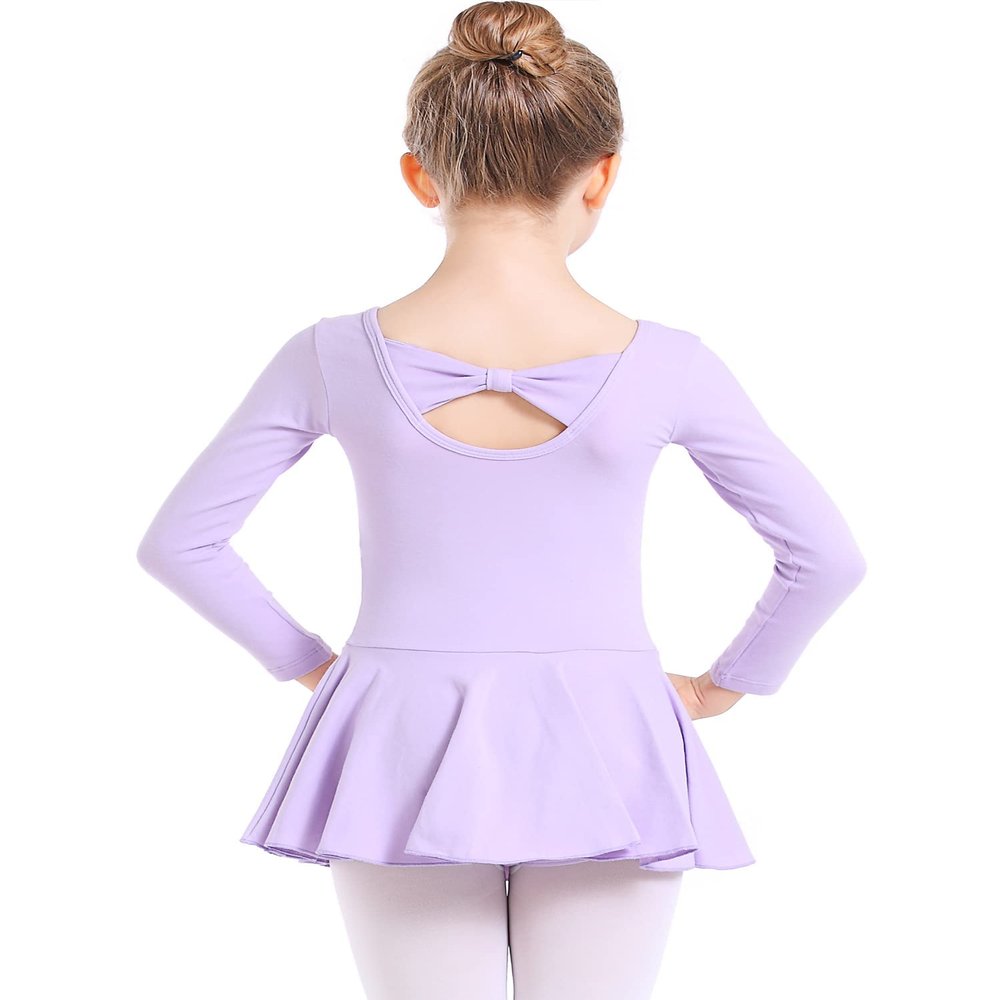 danswan Long Sleeve Ballet Dance Cotton Skirted Leotards Dresses Tutu Outfit for Ballerina Toddler Girls (2-3T, Purple)