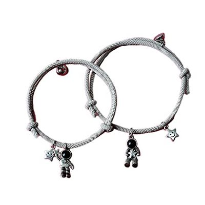 Colorful Love Heart Bracelets Set Braided Rope Mutual Attraction Relationship Astronaut Adjustable Cord for Boyfriend Girlfriend Couples Jewelry-Black Astronaut