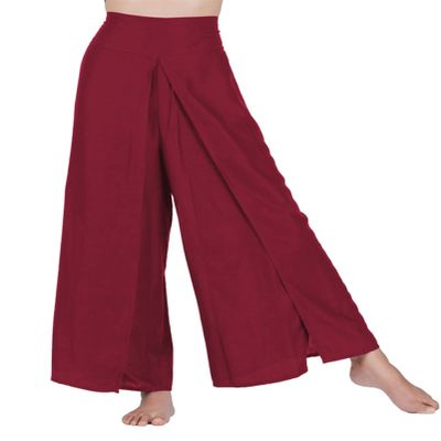 Honeystore Women's Casual Palazzo Pants Elastic High Waist Front Split Yoga Pant GKJF-017-Burgundy XL