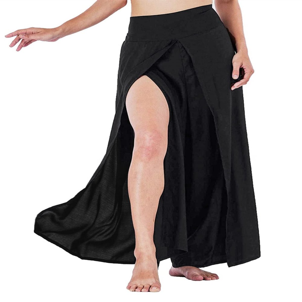 Honeystore Women's Casual Palazzo Pants Elastic High Waist Front Split Yoga Pant GKJF-003-Black M