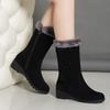 Bcshiye Women's Mid Calf Fashion Winter Snow Boots Outdoor Suede Slouch Combat Riding Boots with Fur Lined Collar view 2