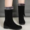 Bcshiye Women's Mid Calf Fashion Winter Snow Boots Outdoor Suede Slouch Combat Riding Boots with Fur Lined Collar view 3
