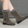 Bcshiye Women's Mid Calf Fashion Winter Snow Boots Outdoor Suede Slouch Combat Riding Boots with Fur Lined Collar view 3