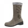 Bcshiye Women's Mid Calf Fashion Winter Snow Boots Outdoor Suede Slouch Combat Riding Boots with Fur Lined Collar view 4