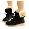 Bcshiye Women's Short Mid Calf Boot Fashion Round Toe Warm Flat Boots Winter Warm Fur Lined Snow Ankle Booties view 1