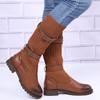 Bcshiye Women's Mid Calf Fashion Winter Socks Snow Boots Round Toe Buckle Sexy Leopard Knee High Riding Boots view 3