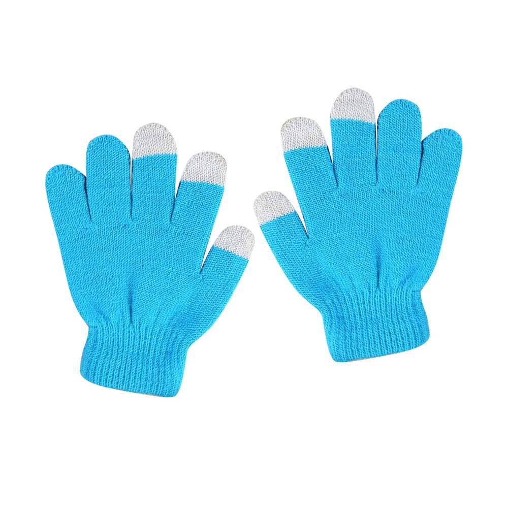 niuwa Kids Knit Gloves Full Fingers Gloves Winter Soft Warm Cold Weather Gloves for Boys Girls Outdoors Snowboard (Light blue, Free Size)