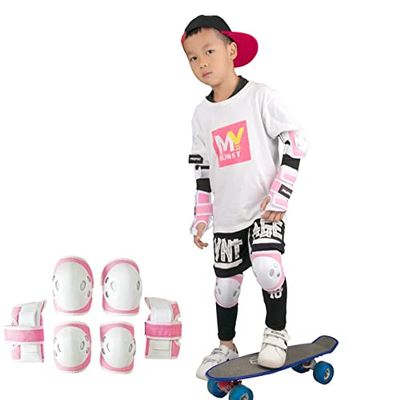 New Blue/Pink/Red 0-8 Years Children Skating Roller Skating Balance Car Knee/Elbow Pads Wrist Guards Anti-Fall Protection (Red, One Size)