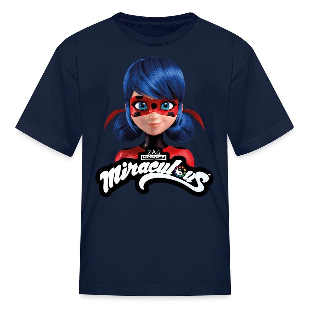 Spreadshirt Miraculous Merchandise Ladybug with Logo Kid's T-Shirt, M, Navy