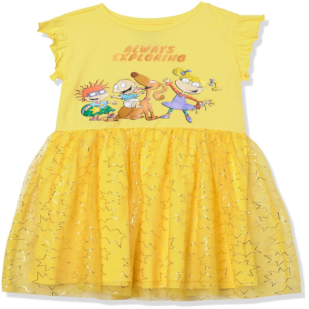 Nickelodeon girls Rugrats Angelica Ruffle Sleeve Tulle - 4-16 Playwear Dress, Yellow/Gold, 7 8 US