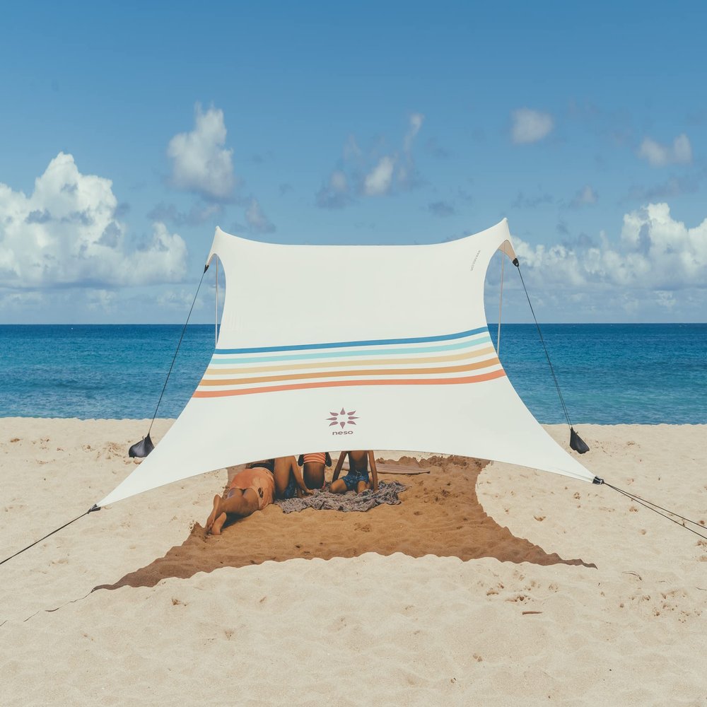 Neso Grande Portable Beach Tent Sun Shelter - Lightweight Beach Shade Canopy - Easy Setup for Family Outings - Patented Reinforced Corners - UPF 50+ Sun Protection - 7ft Tall, 9 x 9ft - Rainbow