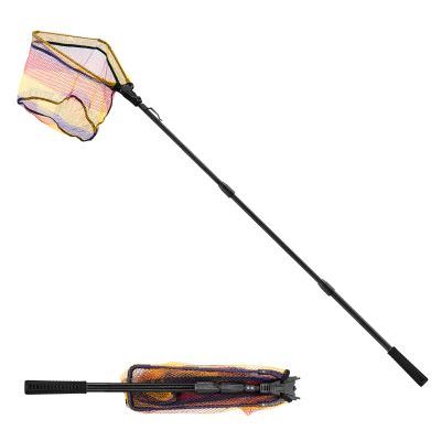SANLIKE Fishing Net Folding Landing Net 98.4 in with Telescopic Pole and Handle Rubber Coated Mesh Corlorful Fishing Net for Fishing Freshwater Saltwater