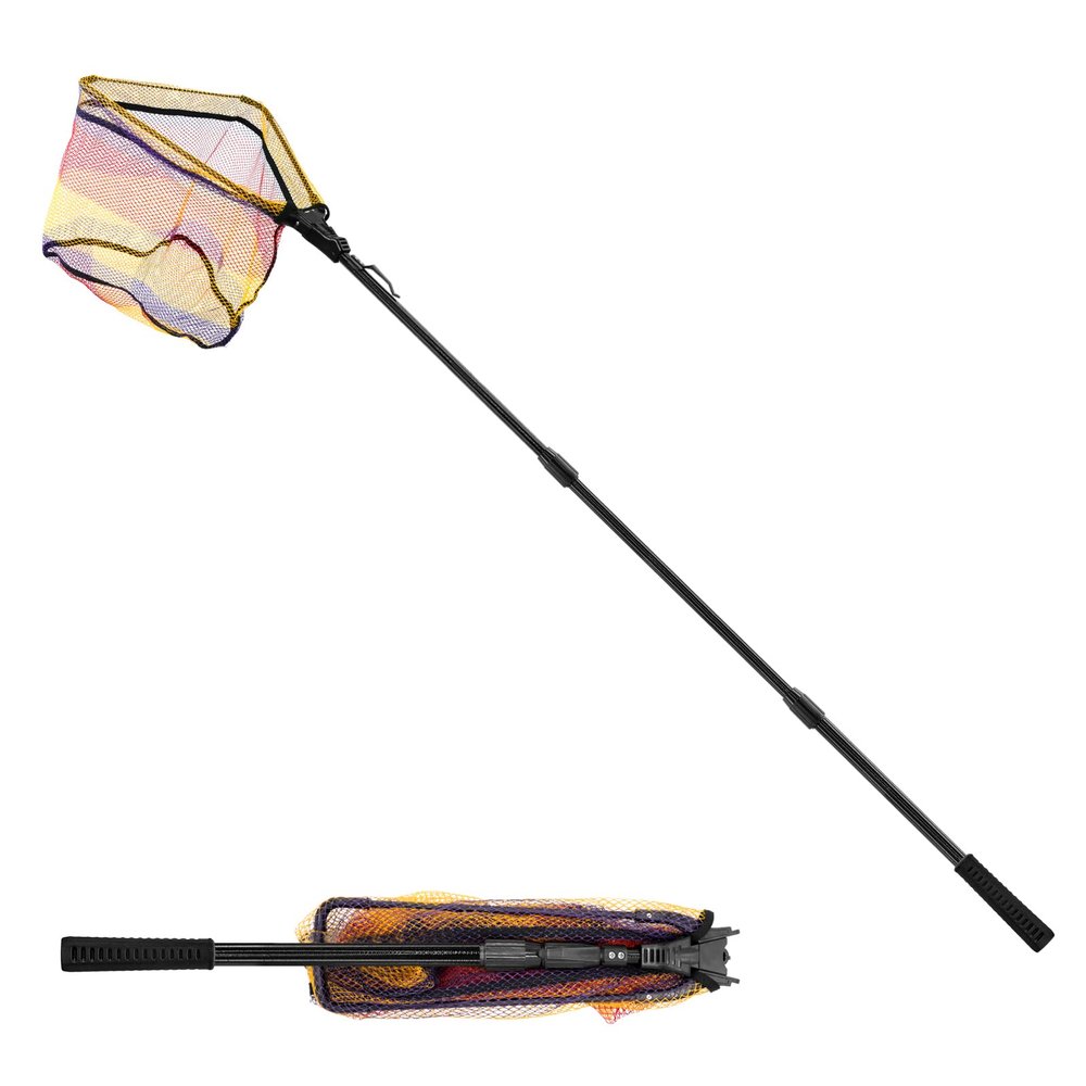 SANLIKE Fishing Net Folding Landing Net 98.4 in with Telescopic Pole and Handle Rubber Coated Mesh Corlorful Fishing Net for Fishing Freshwater Saltwater