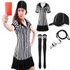 SATINIOR 5 Pcs Women Referee Costume Set Umpire Outfit Stripe Ref Shirt Hat Long Socks Whistle for Halloween Cosplay Party(X-Large) view 1