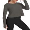 Bestisun Winter Workout Dance Tops Split Back Gym Clothes Cropped Sweatshirts Fall Long Sleeve Thumbhole Shirts Heather Gray L view 3