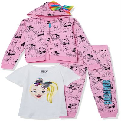JoJo Siwa boys Jojo Siwa Hoodie Jogger Sweatpant Tee 3 Piece Bundle Set T Shirt, Pink/White, 7-8