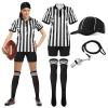 SATINIOR 6 Pcs Women Referee Costume Black and White Stripe Ref Shirt Jersey Shorts Referee Hat for Halloween Party Cosplay(Small) view 1
