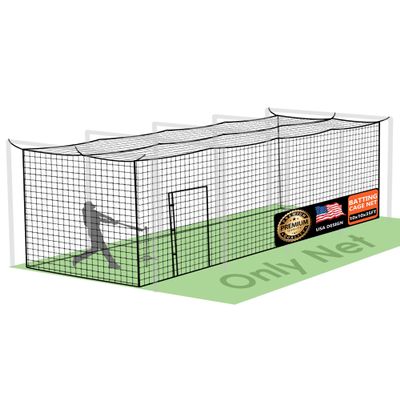 Baseball Batting Cage Nets, ONLY NET, 10'H x10'W x 35'L Baseball and Softball Cage Netting, 1.88" Mesh, Professional Fully Enclosed Heavy Duty PE Hitting Cage Net with Door, Without Poles