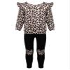 winying Kids Girls 2PCS Outfits Casual Leopard Long Sleeve Ruffle Shirt Tops with Stretchy Slim Pants Yellow 3-4 Years view 1