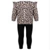 winying Kids Girls 2PCS Outfits Casual Leopard Long Sleeve Ruffle Shirt Tops with Stretchy Slim Pants Yellow 3-4 Years view 2