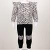 winying Kids Girls 2PCS Outfits Casual Leopard Long Sleeve Ruffle Shirt Tops with Stretchy Slim Pants Yellow 3-4 Years view 3