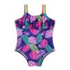 Daenrui Kids Girls One Piece Bathing Suit Rainbow Straps Ruffle Swimwear Hawaiian Beach Floral Swimsuit Navy Blue 4 Years view 3