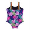 Daenrui Kids Girls One Piece Bathing Suit Rainbow Straps Ruffle Swimwear Hawaiian Beach Floral Swimsuit Navy Blue 4 Years view 4