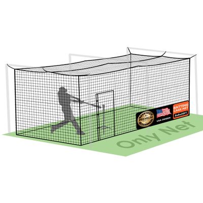 Baseball Batting Cage Nets, ONLY NET, 8'H x8'W x 20'L Baseball and Softball Cage Netting, 1.88" Mesh, Professional Fully Enclosed Heavy Duty PE Hitting Cage Net with Door, WITHOUT Poles and Frame Kits