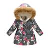 easyforever Girls Flower Print Hooded Coat Padded Outerwear Zip-up Fleece-Lined Hooded Coat Windproof Long Padded Jacket Gray&Plum Flower 2-3 Years view 1