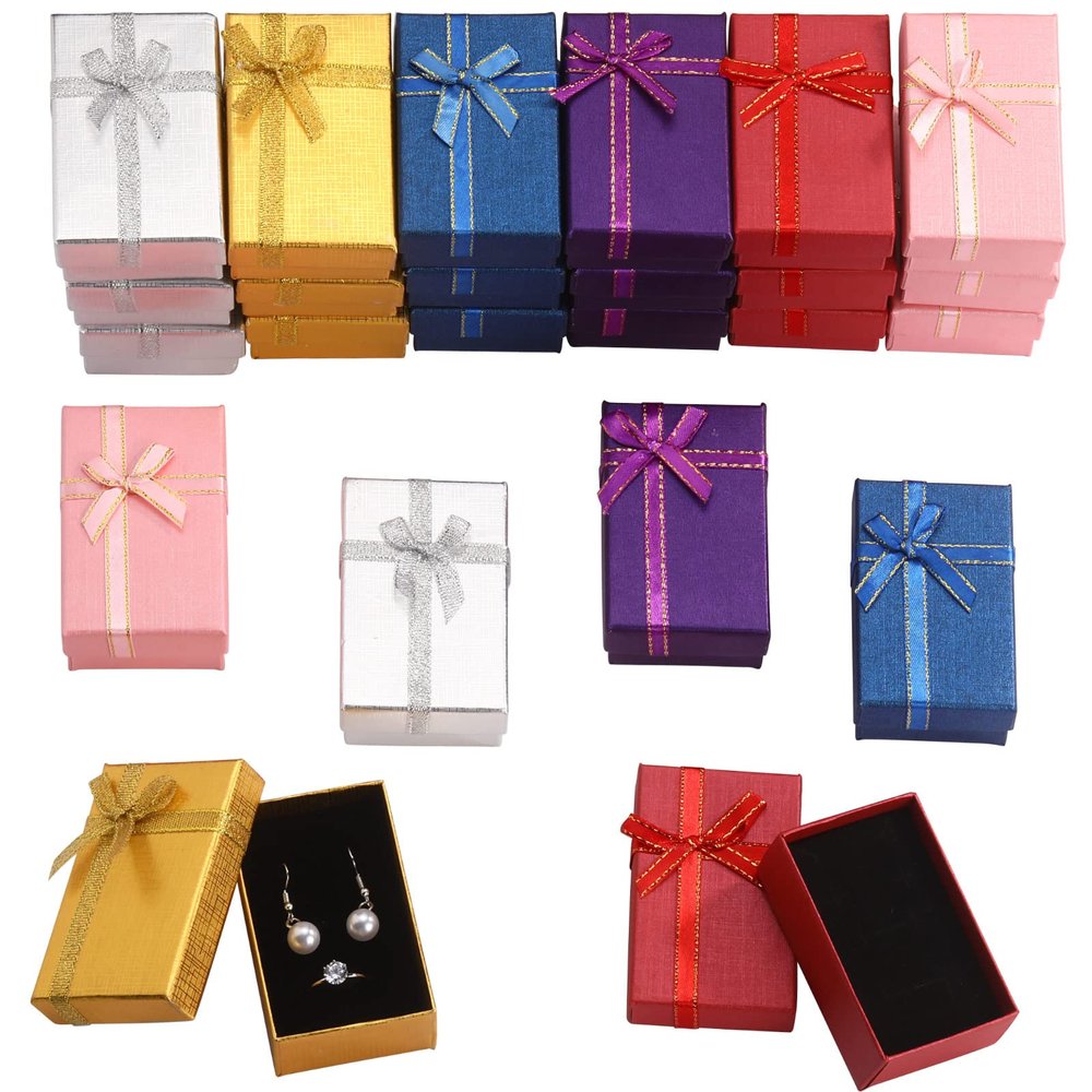 Marspark Valentines Small Jewelry Gift Boxes Empty Necklace Packaging Boxes with Bows for Bracelet Pendant Earring(Bright Color,24 Pieces)