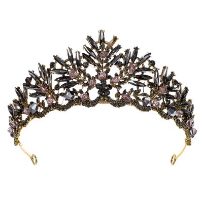 minkissy Black Baroque Bride Crown Gothic Tiara Hair Stick Bun Hairpin Wedding Headpiece for Women Engagement Parties and Costume Accessories