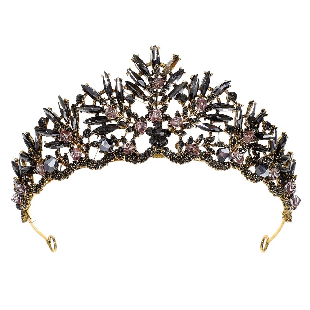 minkissy Black Baroque Bride Crown Gothic Tiara Hair Stick Bun Hairpin Wedding Headpiece for Women Engagement Parties and Costume Accessories