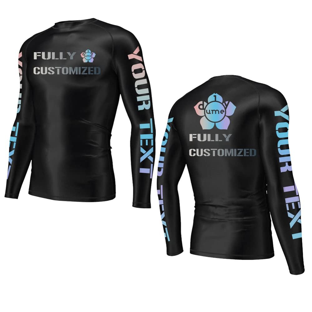 DIYUME Custom Logo Text Ranked Rash Guard NoGi Tee for Brazilian Jiu Jitsu Wrestling Grappling, Long Sleeves, Men XS