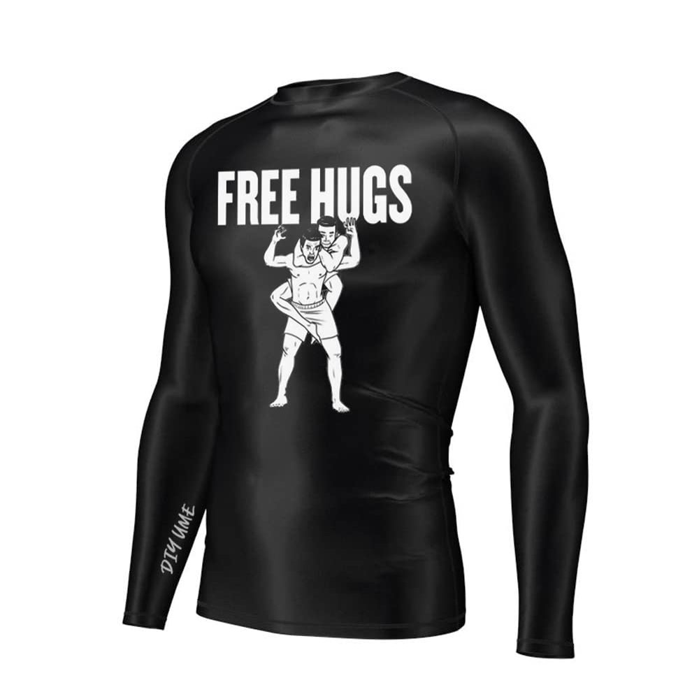 DIYUME Mens Free Hugs Grapplers Uniform Compression Baselayer for Coach Students,Black M