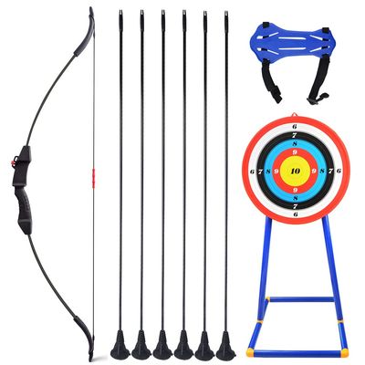 ZSHJGJR Recurve Bow and Arrow Set for Youth Kids 4-16, Outdoor Game Basic Archery Set with 6 Suction Cup Arrows 1 Archery Target and Stand 1 Arm Guard, Black/Blue/Green/Red Color (Black)
