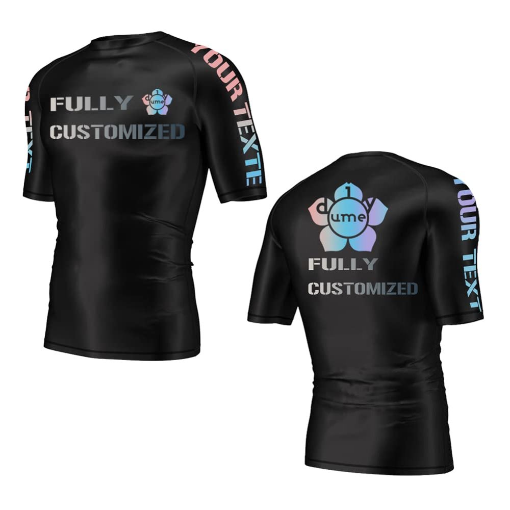 DIYUME Add Your Photo Front Back Sleeves BJJ MMA Rashguard Slim Fit Skin Shirt, Short Sleeves, Men L