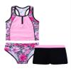 Daenrui Kids Big Girls Fashion 3 Pieces Print Tankini Swimwear Summer Beach Athletic Swimsuit Bathing Suit Pink 10 Years view 1