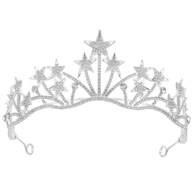 minkissy Rhinestone Star Crown Headband Bridal Wedding Hair Accessory for Bride Bridesmaid Elegant Headdress Party Decoration