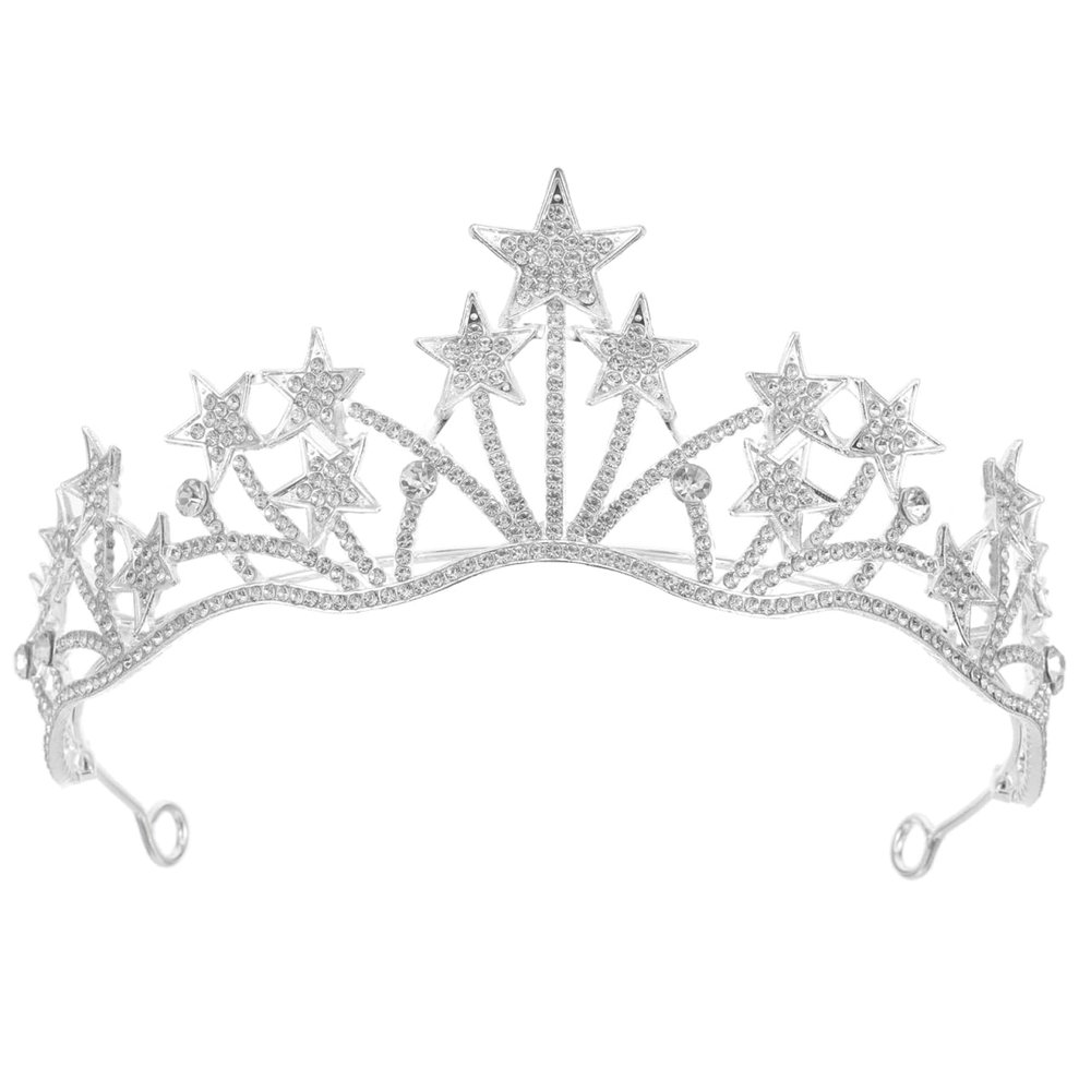 minkissy Rhinestone Star Crown Headband Bridal Wedding Hair Accessory for Bride Bridesmaid Elegant Headdress Party Decoration