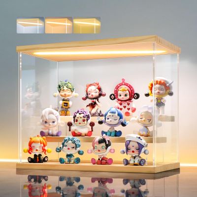 LANSCOERY LED Lighted Acrylic Display Case, 3 Tier Display Box for Collectibles and Action Figures, Clear Dustproof Organizer with Wooden Base 11.8x6.3x9.4inch
