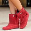 Bcshyie Tassel Ankle Boots for Women Round Toe Flat Heel Suede Fringed Snow Boots Warm Winter Boots Party Booties view 4